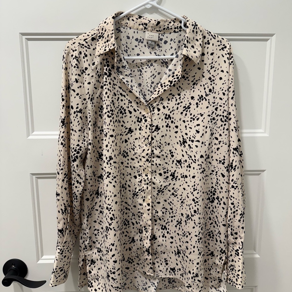 A New Day Cream and Black Patterned Blouse